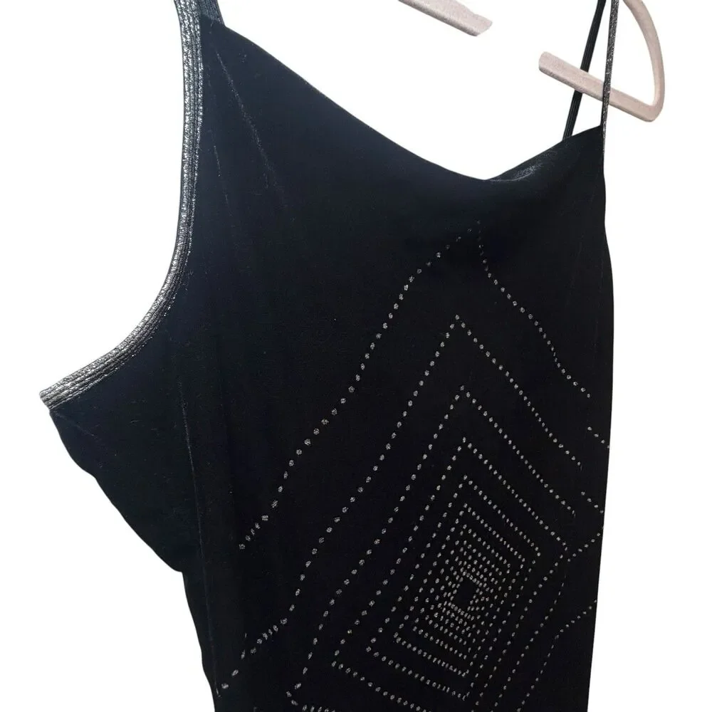 Y2K Pretty Girl Women’s XL Black Velvet Slip Dress Cowl Neck Long Rhinestone